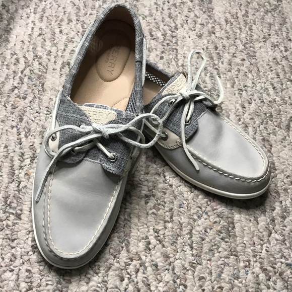 Sperry Shoes - Sperry Top-Sider Gray Leather Boat Shoes With Mesh Detailing Sz 9 1/2